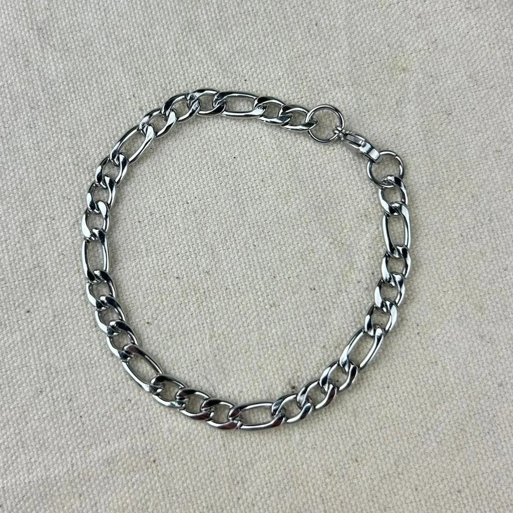 Vintage style stainless steel silver cuban link chain bracelet grunge punk 7mm